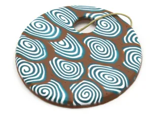 68mm Polymer Clay Pendant in Brown, Green and White Swirls