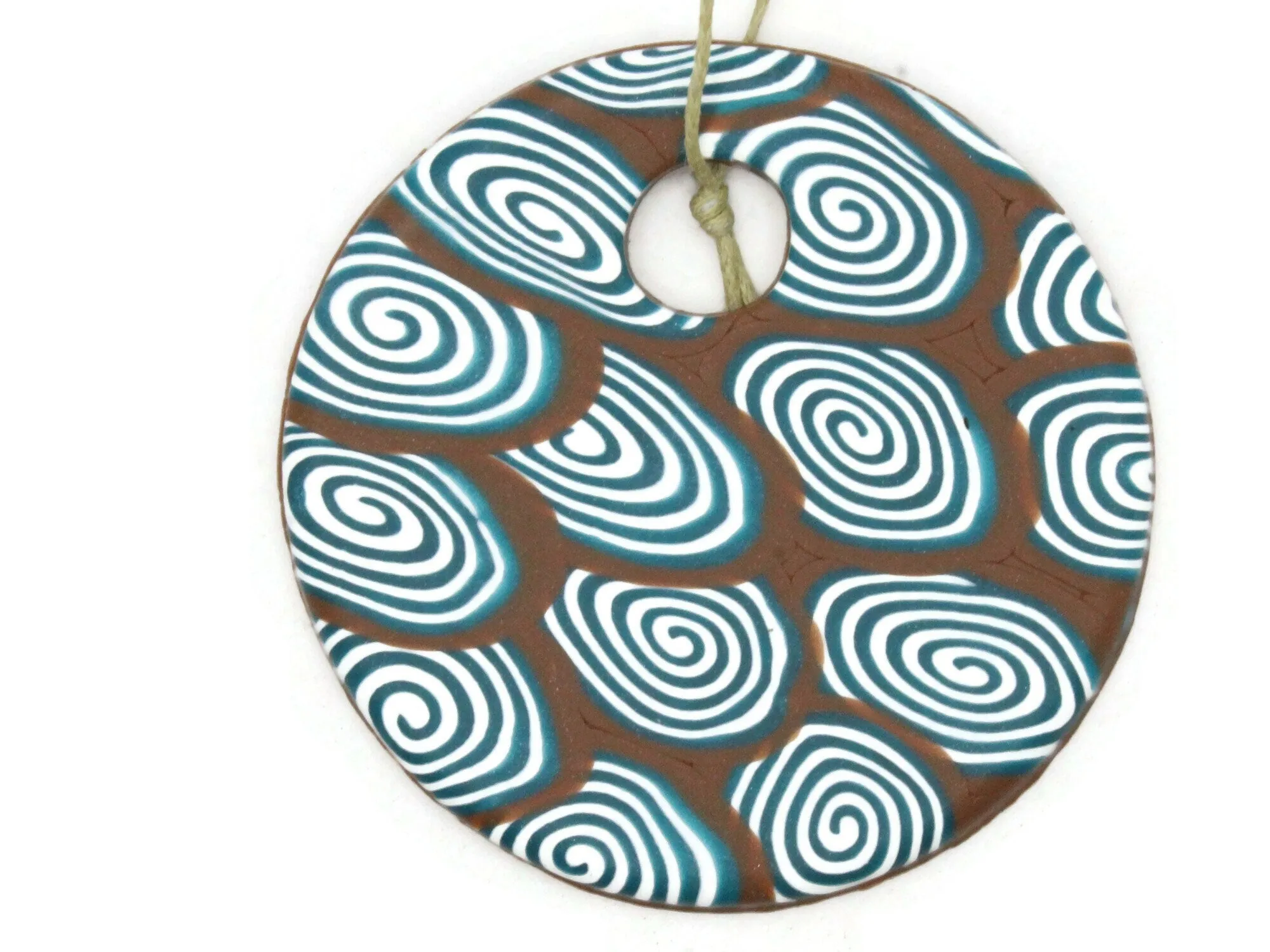 68mm Polymer Clay Pendant in Brown, Green and White Swirls