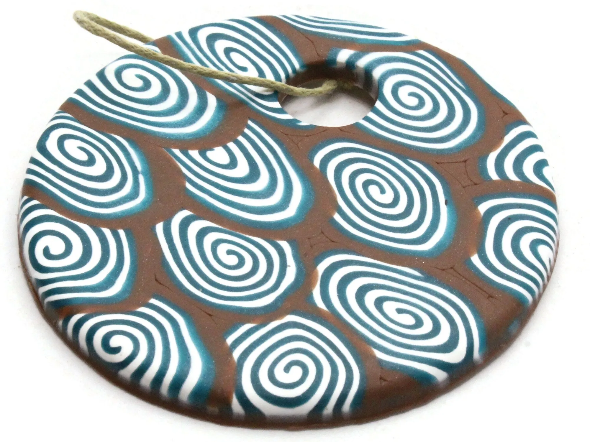 68mm Polymer Clay Pendant in Brown, Green and White Swirls