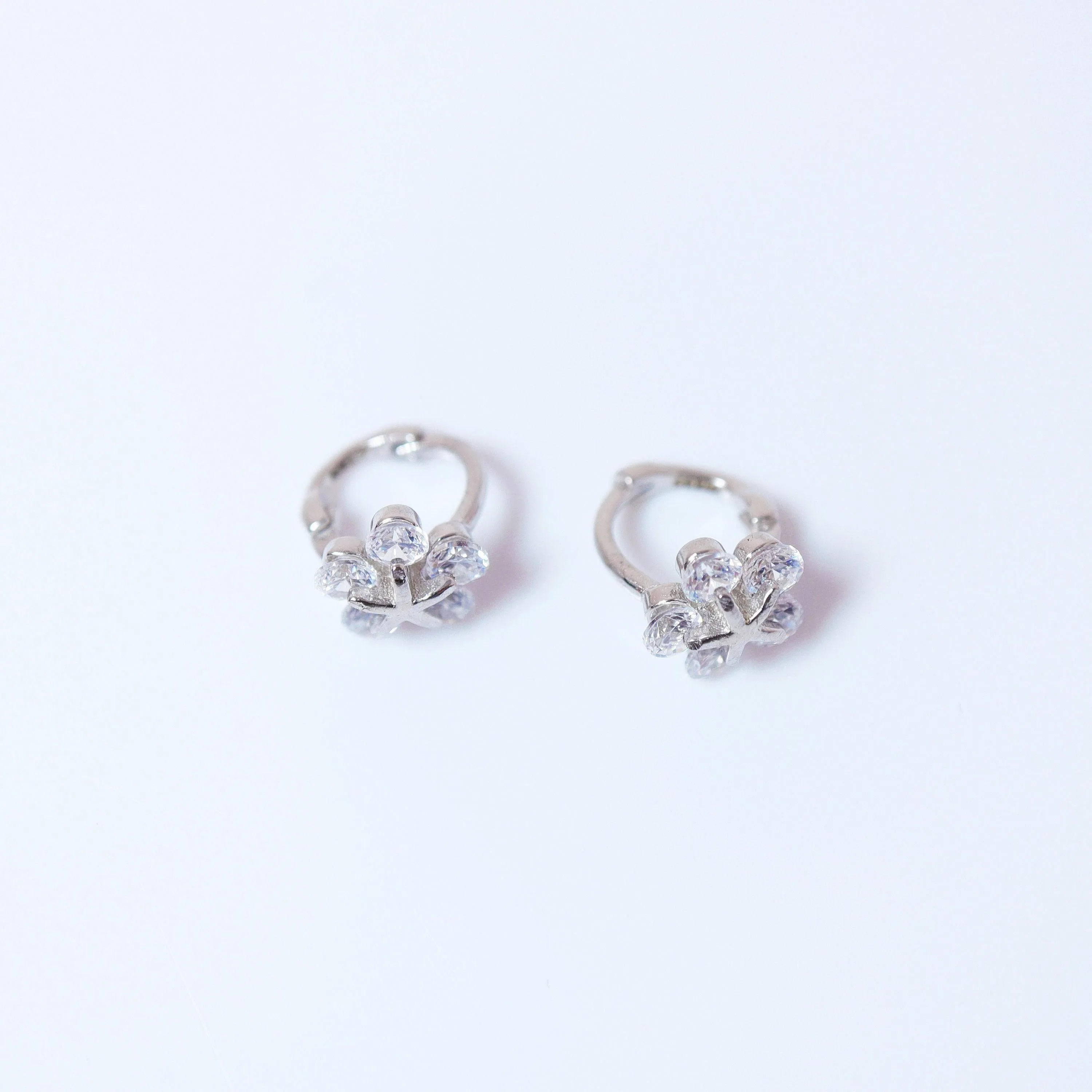 6mm Swarovski Crystal Sterling Silver Floral Cartilage Hoop Earrings, Statement Earrings, Upper Helix Hoop Earrings.