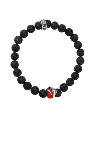 8mm Lava Rock Bracelet w/ Raven Claw Red Coral Bead