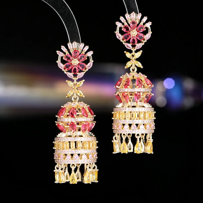 925 Silver Needles Three-dimensional Lantern Drop Long Boho Earrings