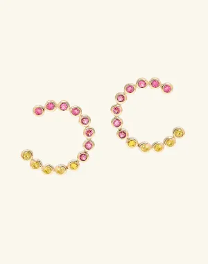 9ct Gold Pink and Yellow Sapphire Spiral Earrings