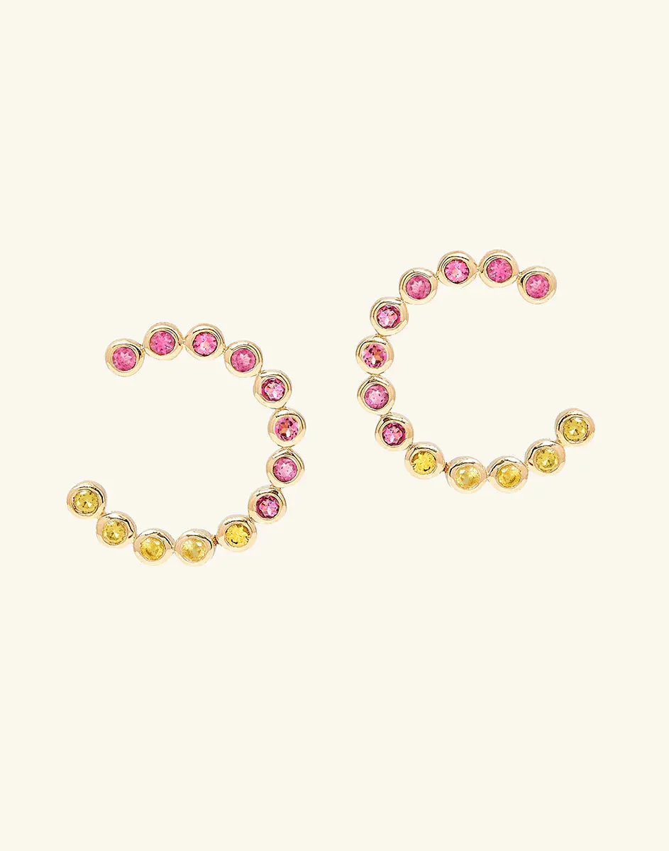 9ct Gold Pink and Yellow Sapphire Spiral Earrings