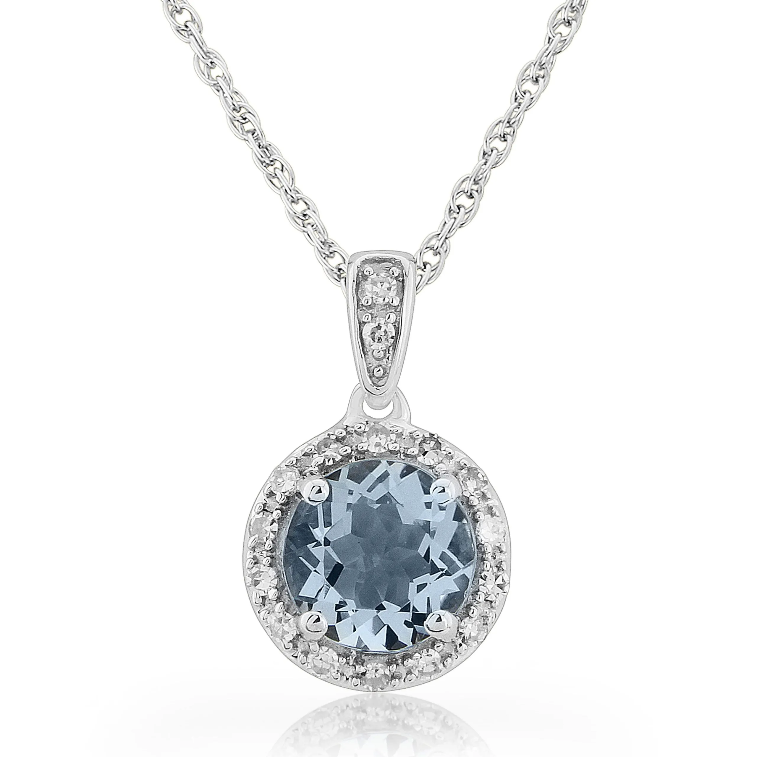 9ct White Gold Aquamarine & Diamond Drop Pendant by