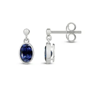 9ct White Gold Oval Sapphire Drop Earrings