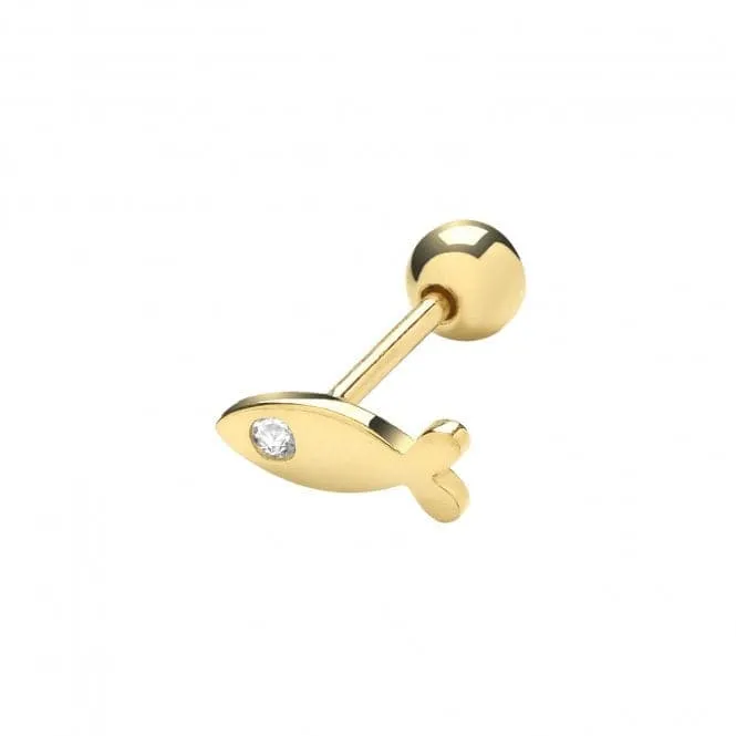 9ct Yellow Gold Zirconia Fish Cartilage 6mm Post Stud ES1919