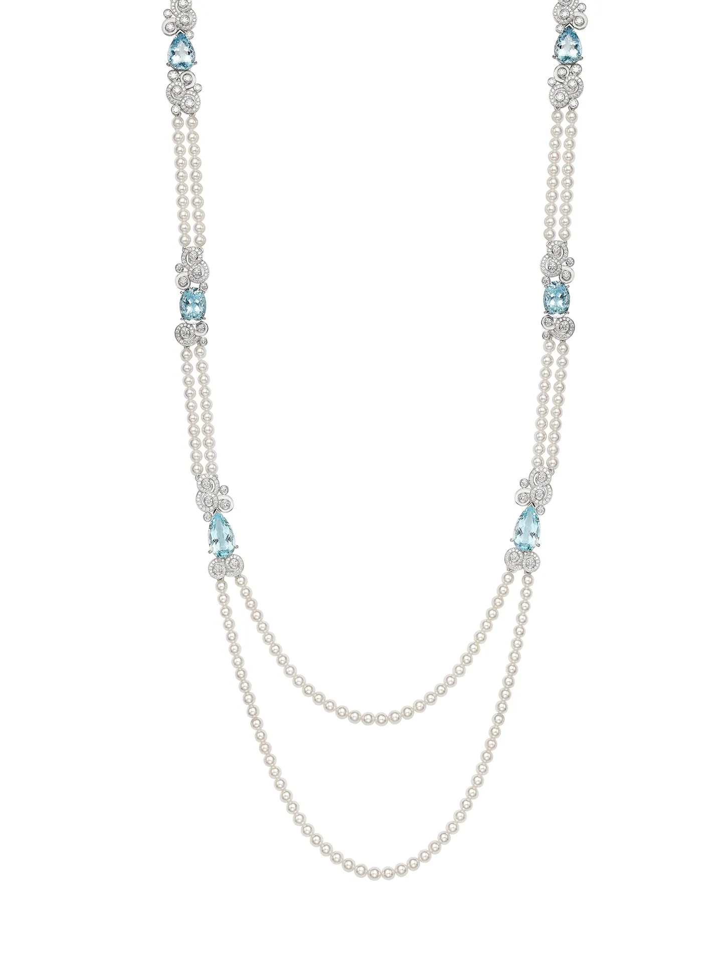 A Family Journey Geneva Aquamarine Pearl Platinum Necklace