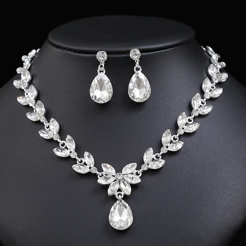 American fashionable temperament bridal jewelry necklace set leaf-shaped