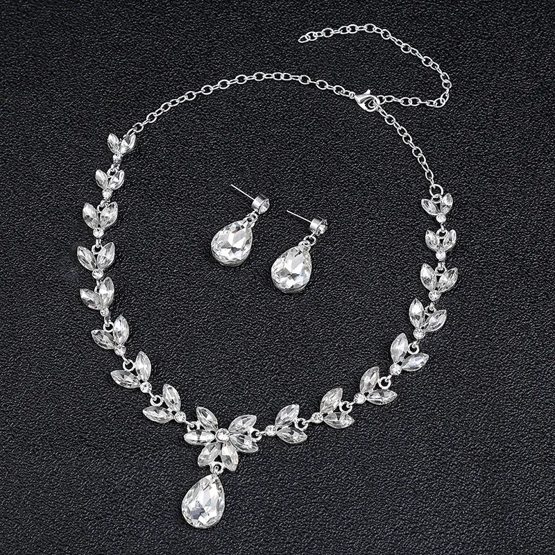 American fashionable temperament bridal jewelry necklace set leaf-shaped