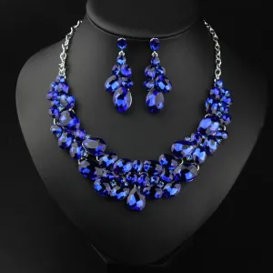 American light luxury 5-color super flash versatile crystal gem necklace earrings set dress banquet female bride accessories