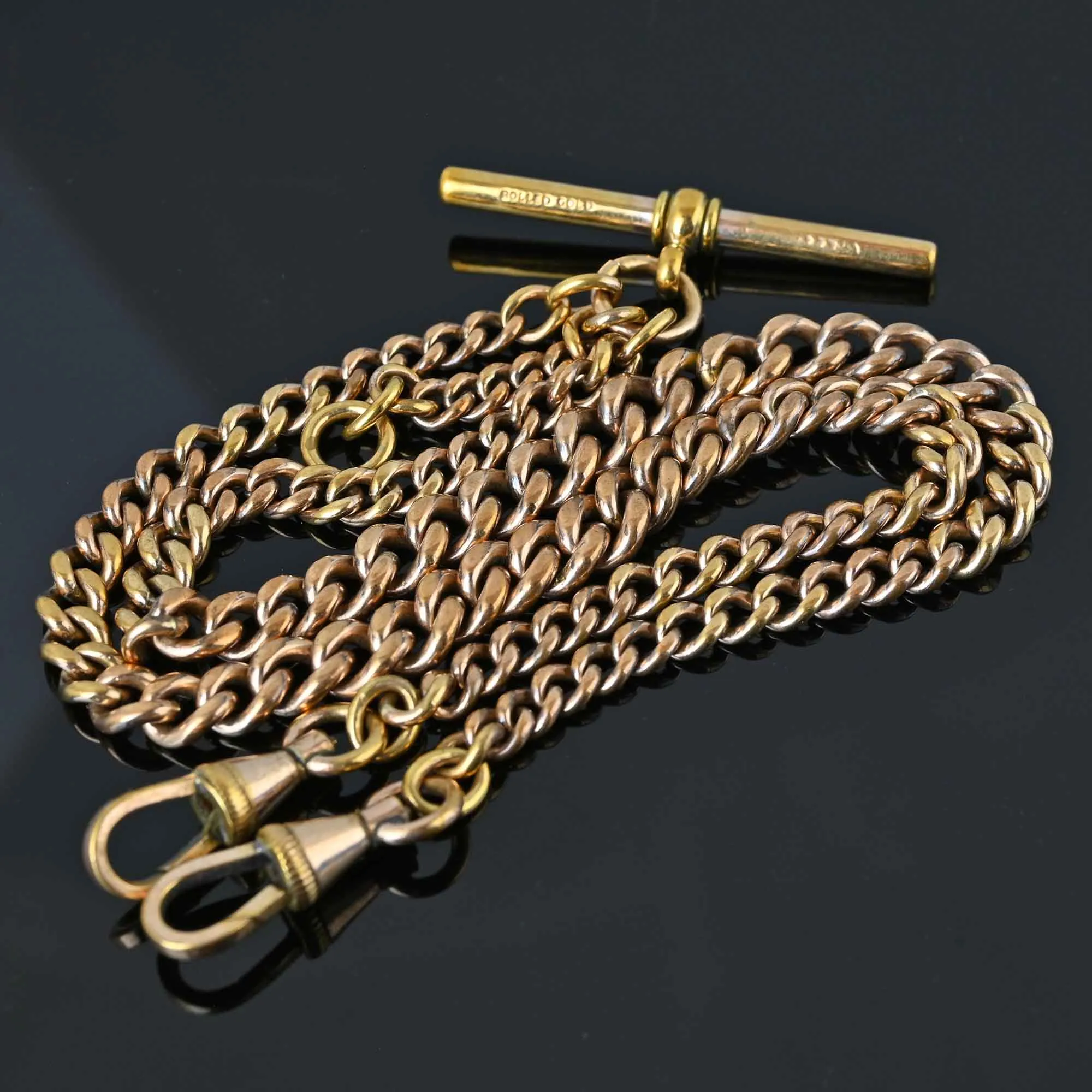 Antique Rolled Gold Double Albert Watch Chain Necklace