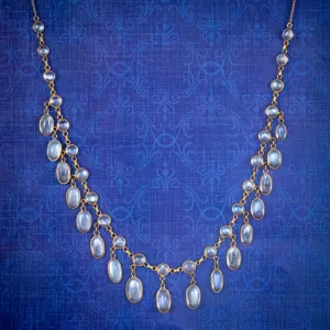 Antique Victorian Garland Moonstone Necklace 9ct Gold Circa 1900