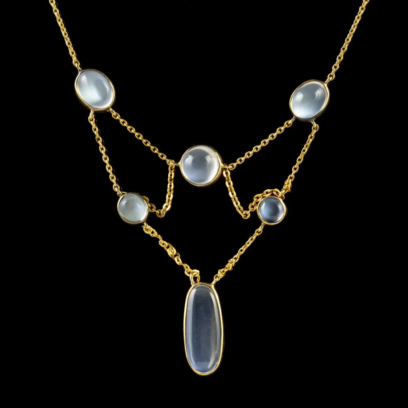 Antique Victorian Moonstone Lavaliere Necklace 9Ct Gold Circa 1900