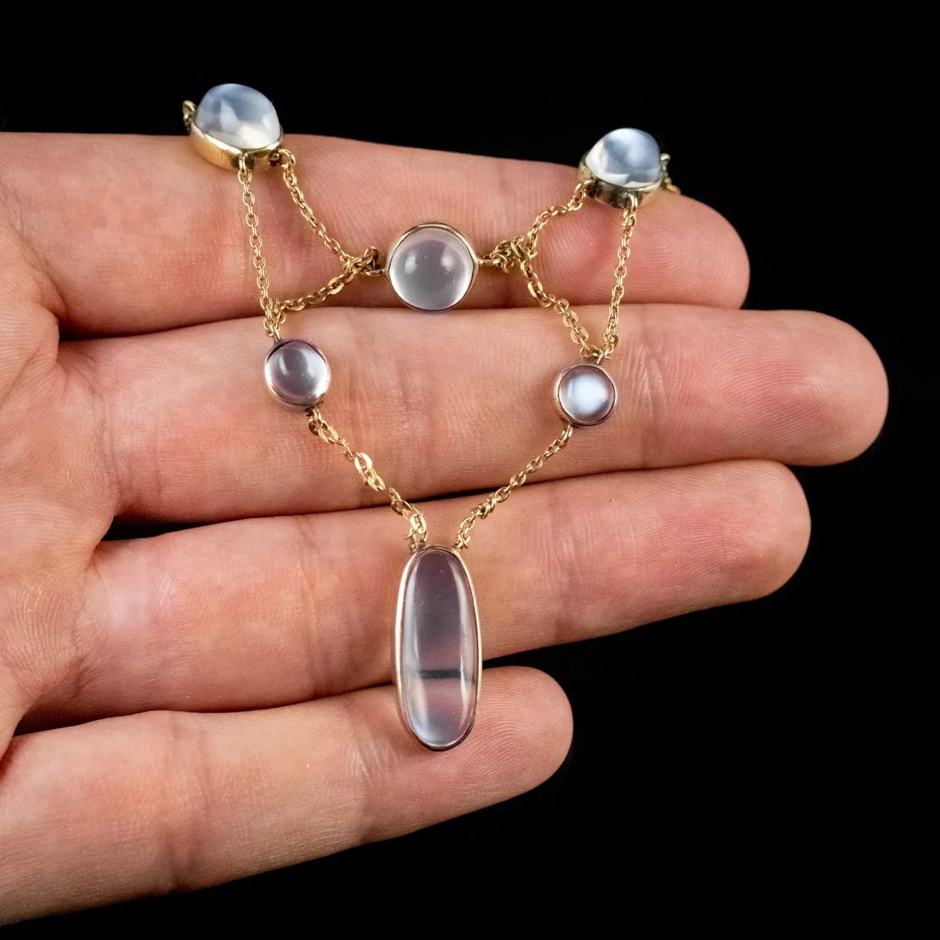 Antique Victorian Moonstone Lavaliere Necklace 9Ct Gold Circa 1900