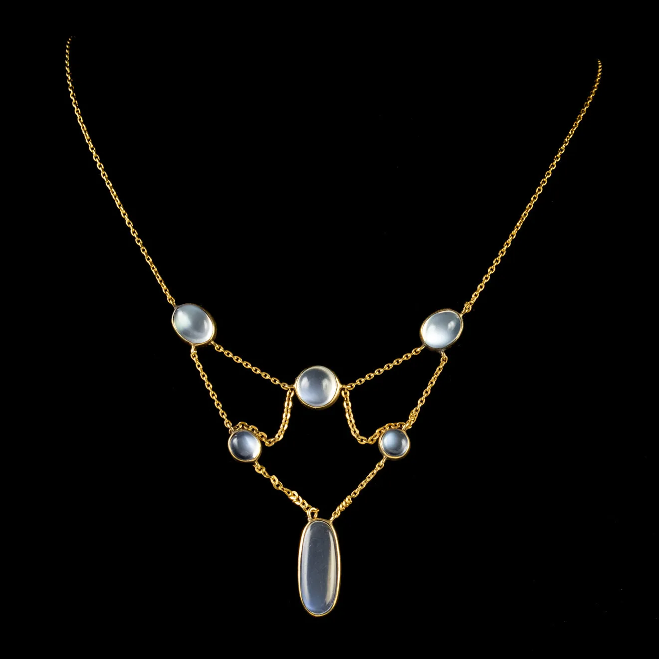 Antique Victorian Moonstone Lavaliere Necklace 9Ct Gold Circa 1900