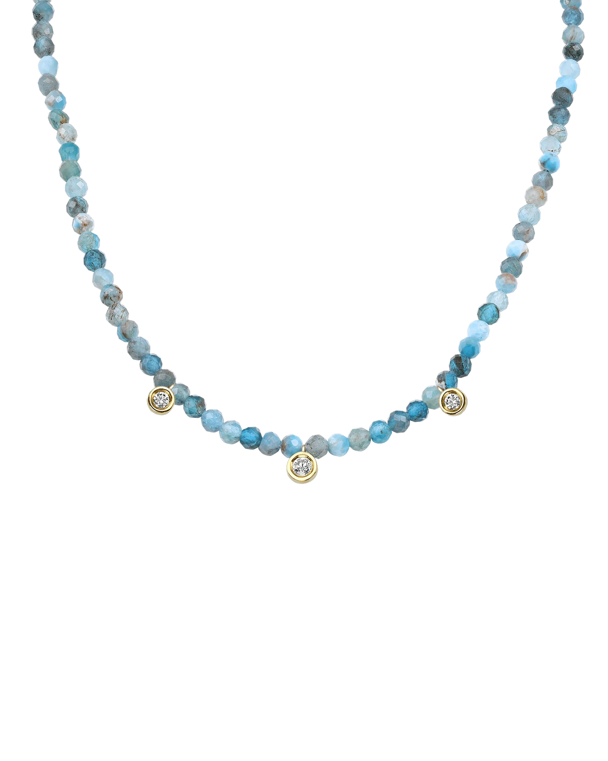 Apatite Gemstone & Three diamonds Necklace - 14K White Gold