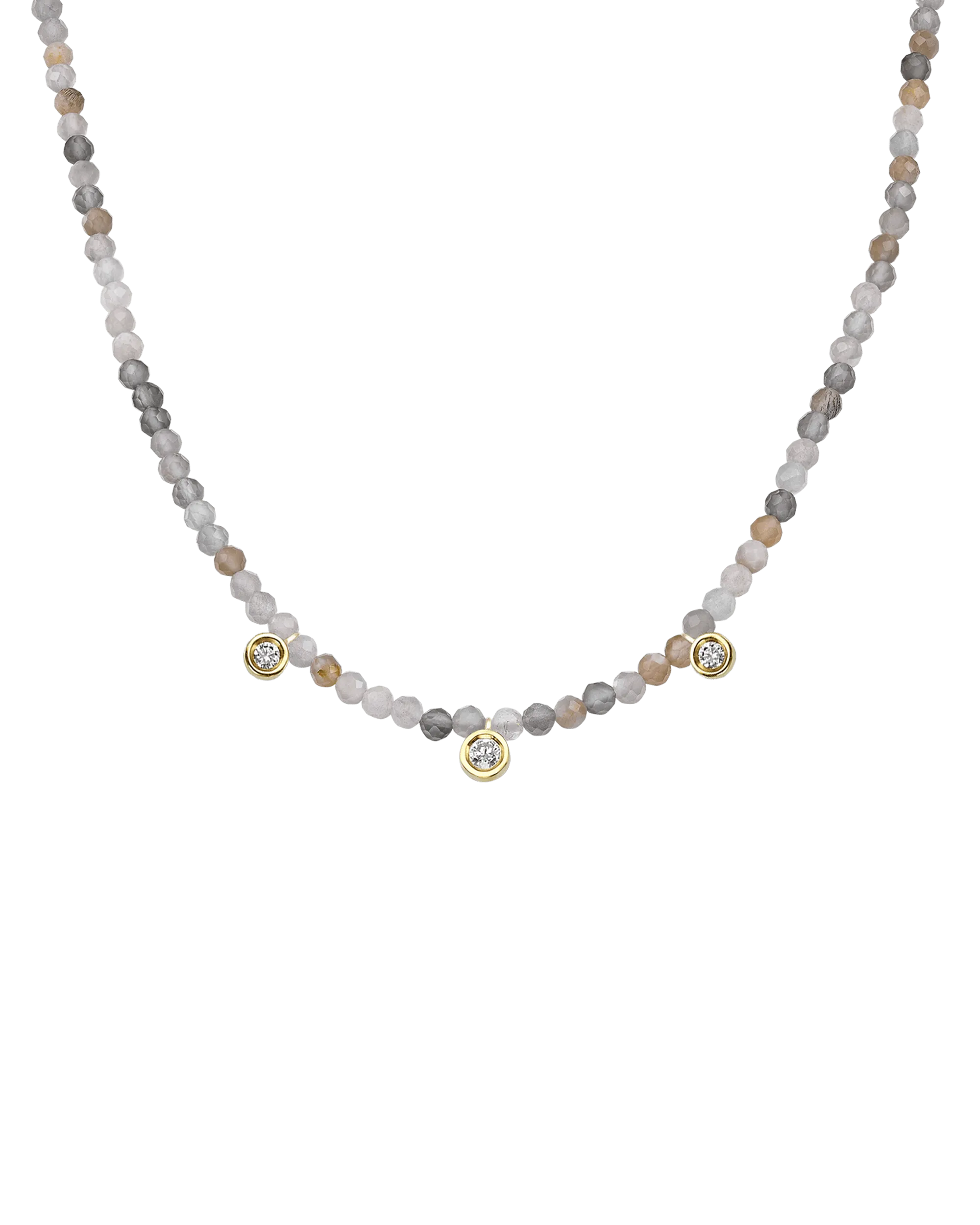 Apatite Gemstone & Three diamonds Necklace - 14K White Gold