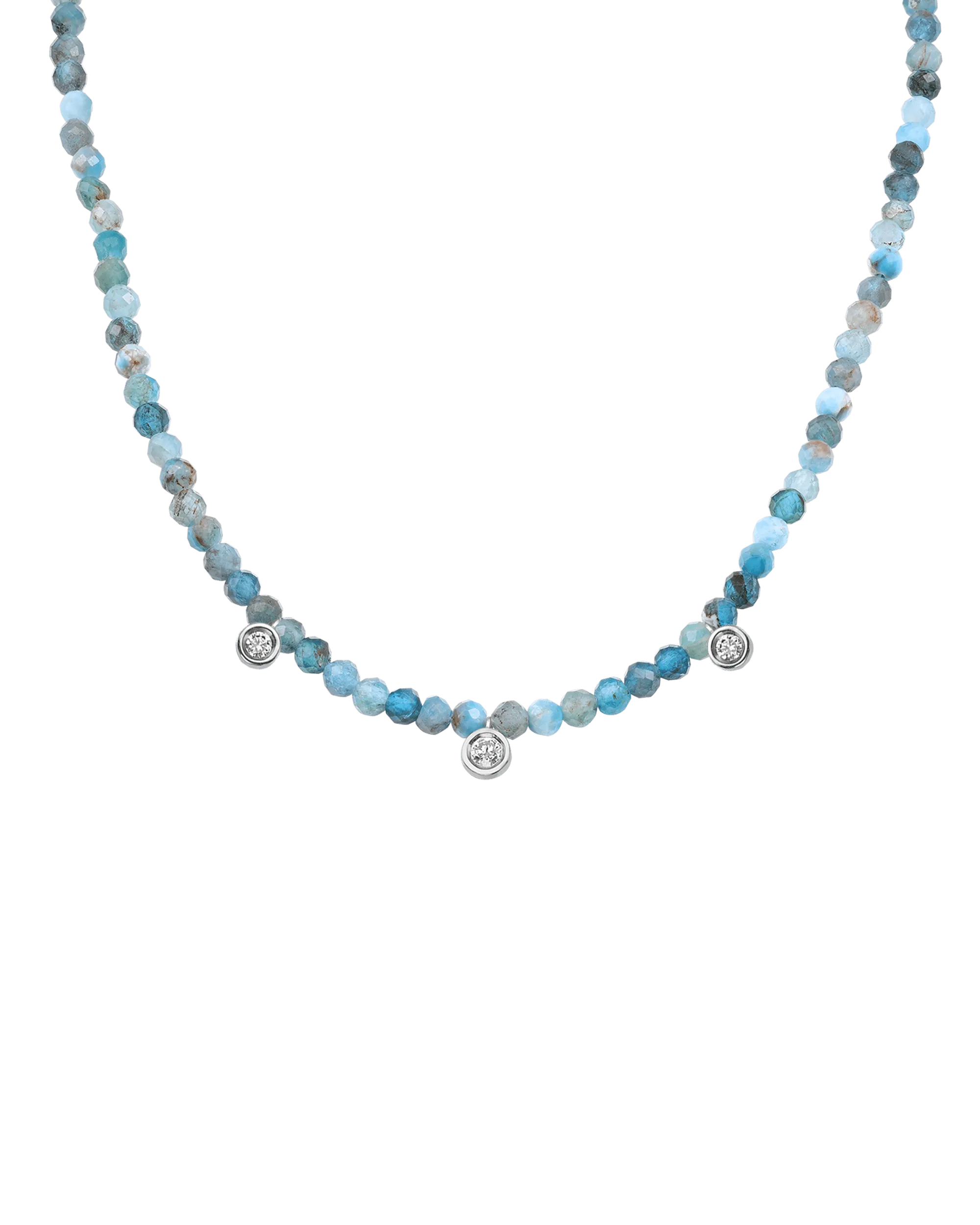 Apatite Gemstone & Three diamonds Necklace - 14K Yellow Gold