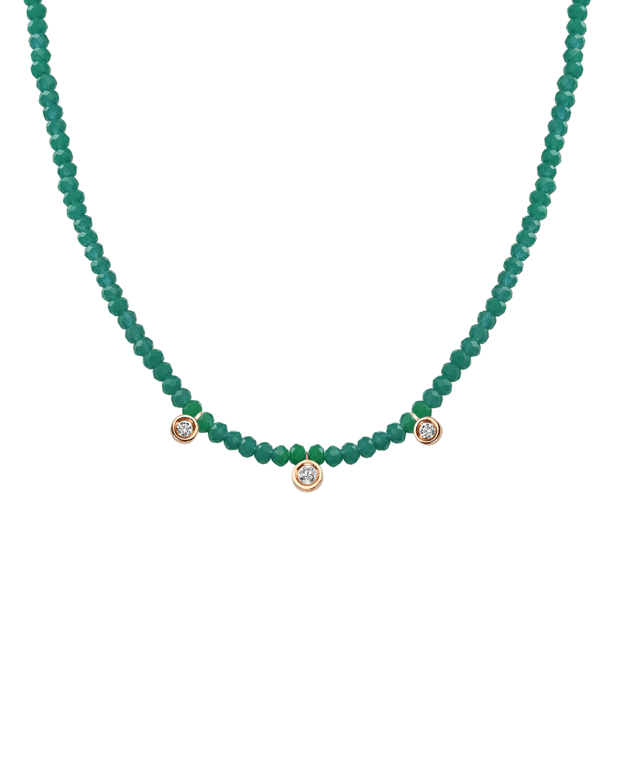 Apatite Gemstone & Three diamonds Necklace - 14K Yellow Gold