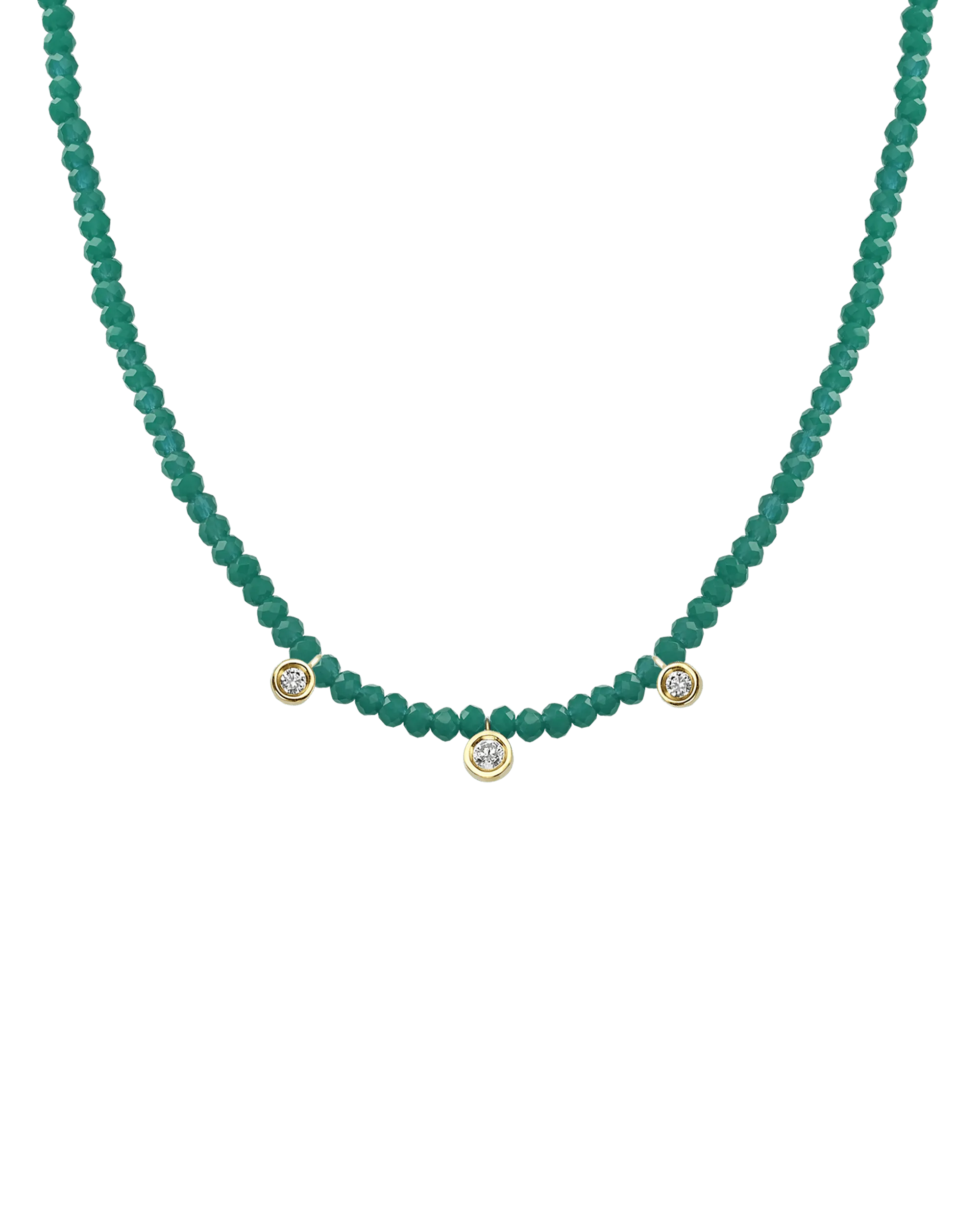 Apatite Gemstone & Three diamonds Necklace - 14K Yellow Gold