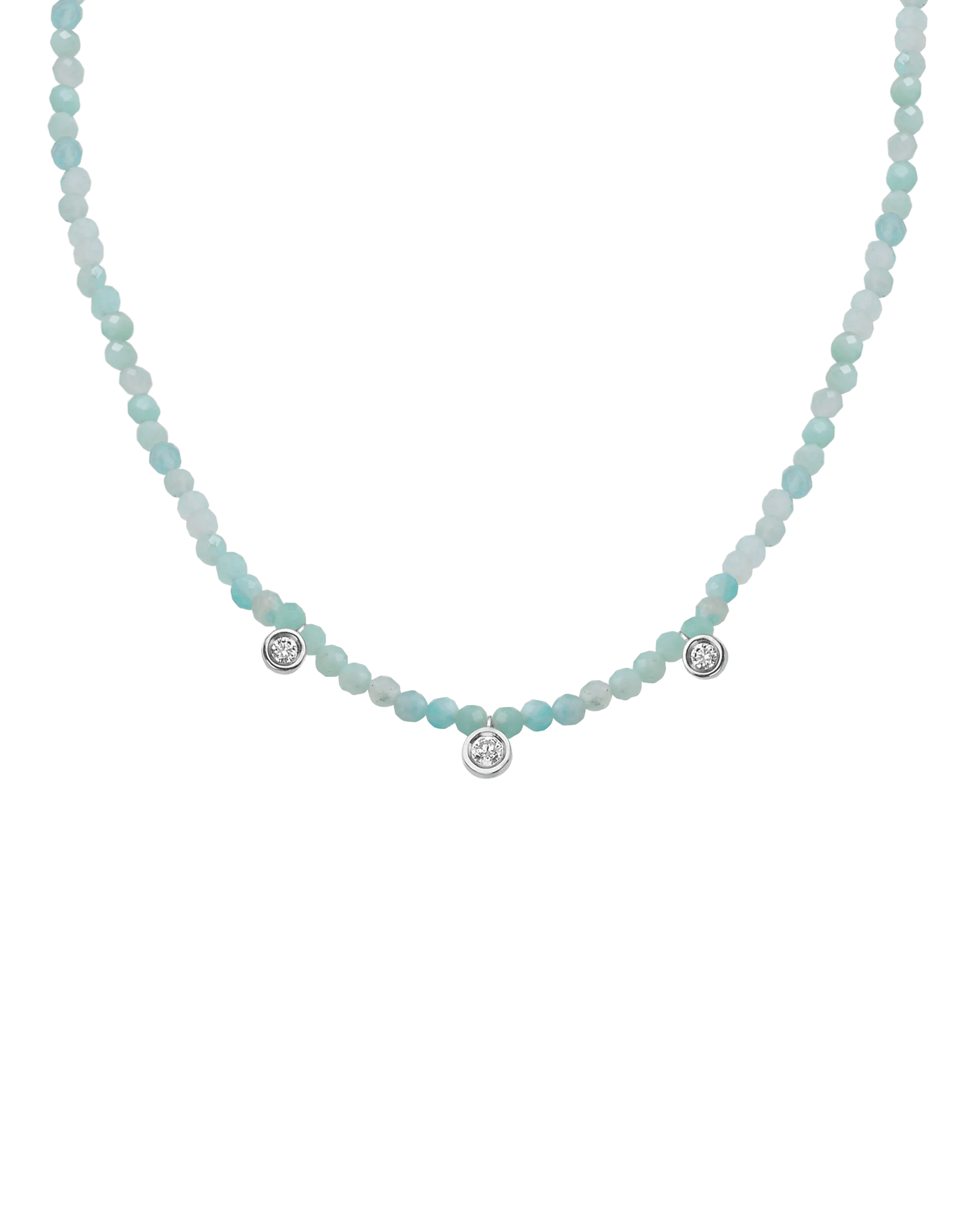 Apatite Gemstone & Three diamonds Necklace - 14K Yellow Gold