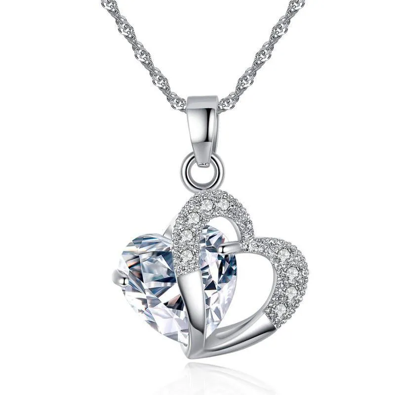 Austrian Crystal Heart Necklace and Earrings Set for Women