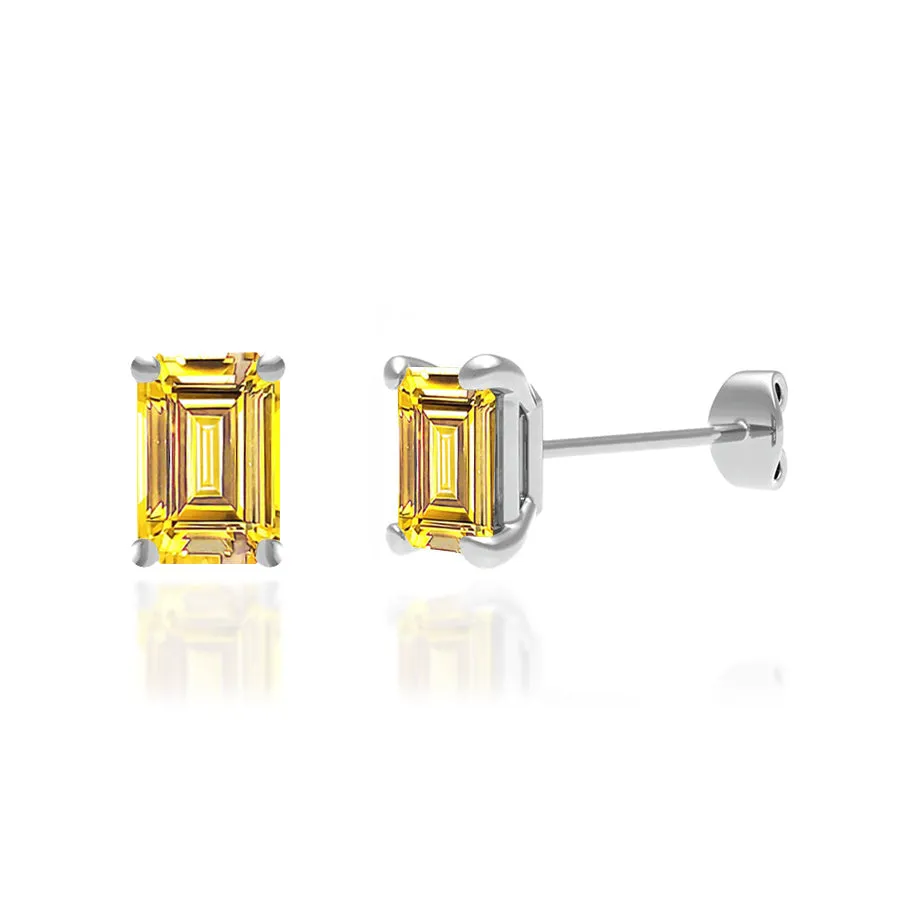 AVIANA - Emerald Yellow Sapphire 18k White Gold Stud Earrings