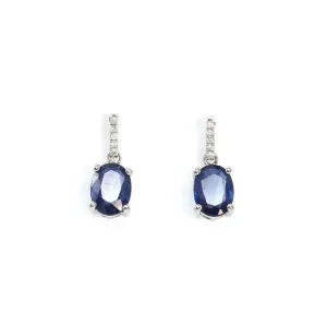 Baikalla™ 14k Classic White Gold Natural AA sapphire Oval Dangle Earrings w/Diamond Halo