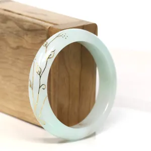 Baikalla "Half Round" 18k Inlay Lavender & Green Jadeite Jade Bangle Bracelet (53.6 mm) #T454