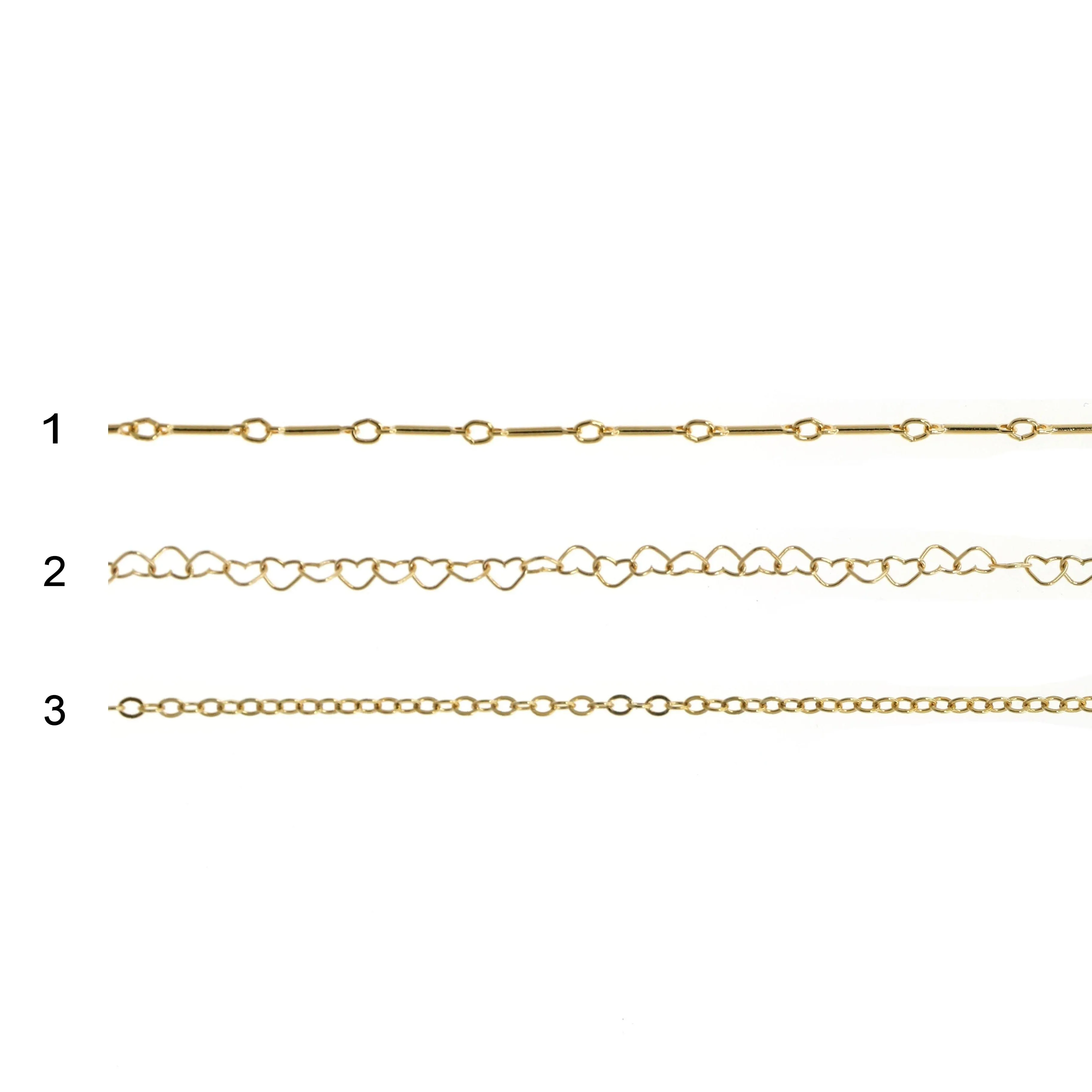 Bar, Heart, Rollo chain for permanent - Yellow Goldfilled