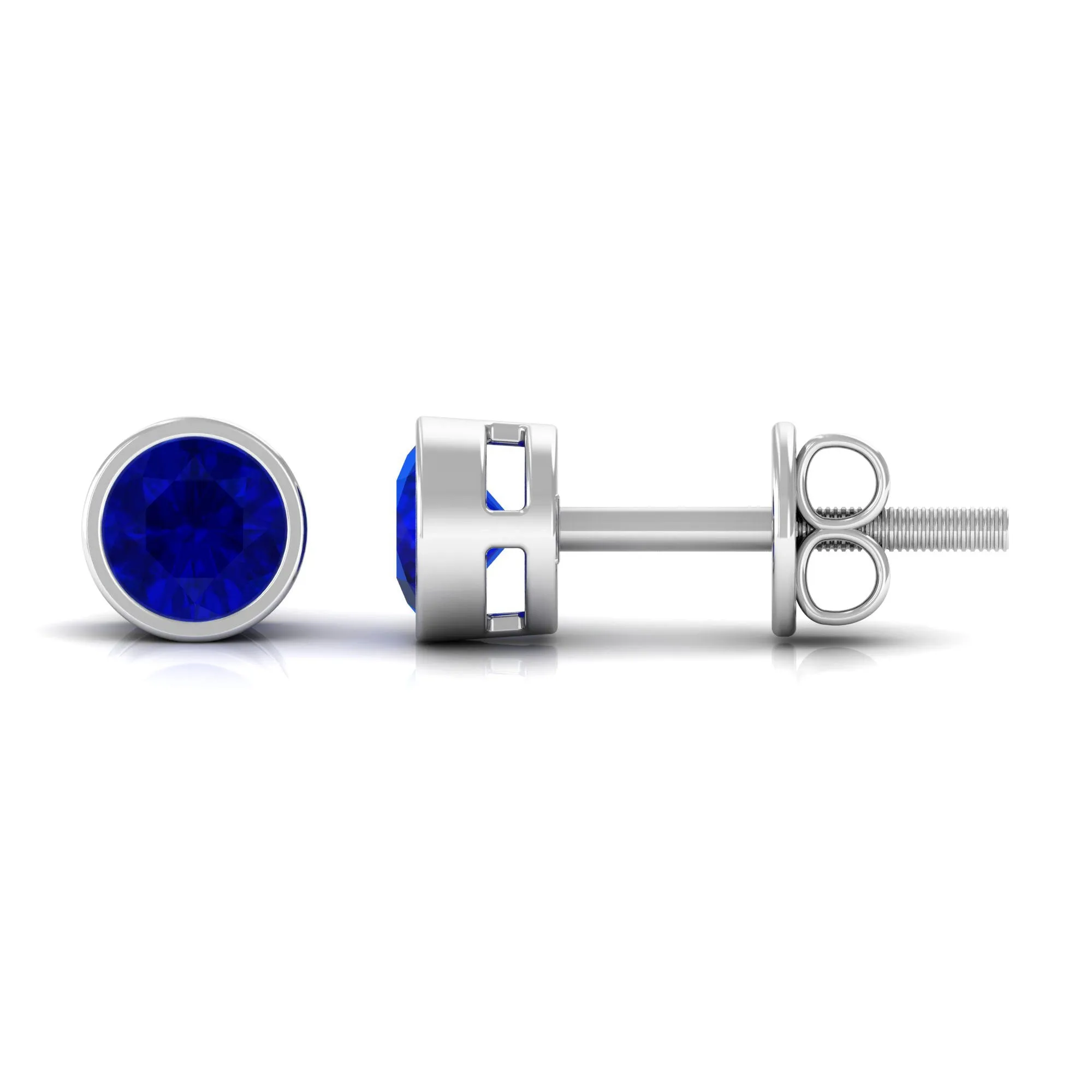 Bezel Set Created Blue Sapphire Solitaire Stud Earrings