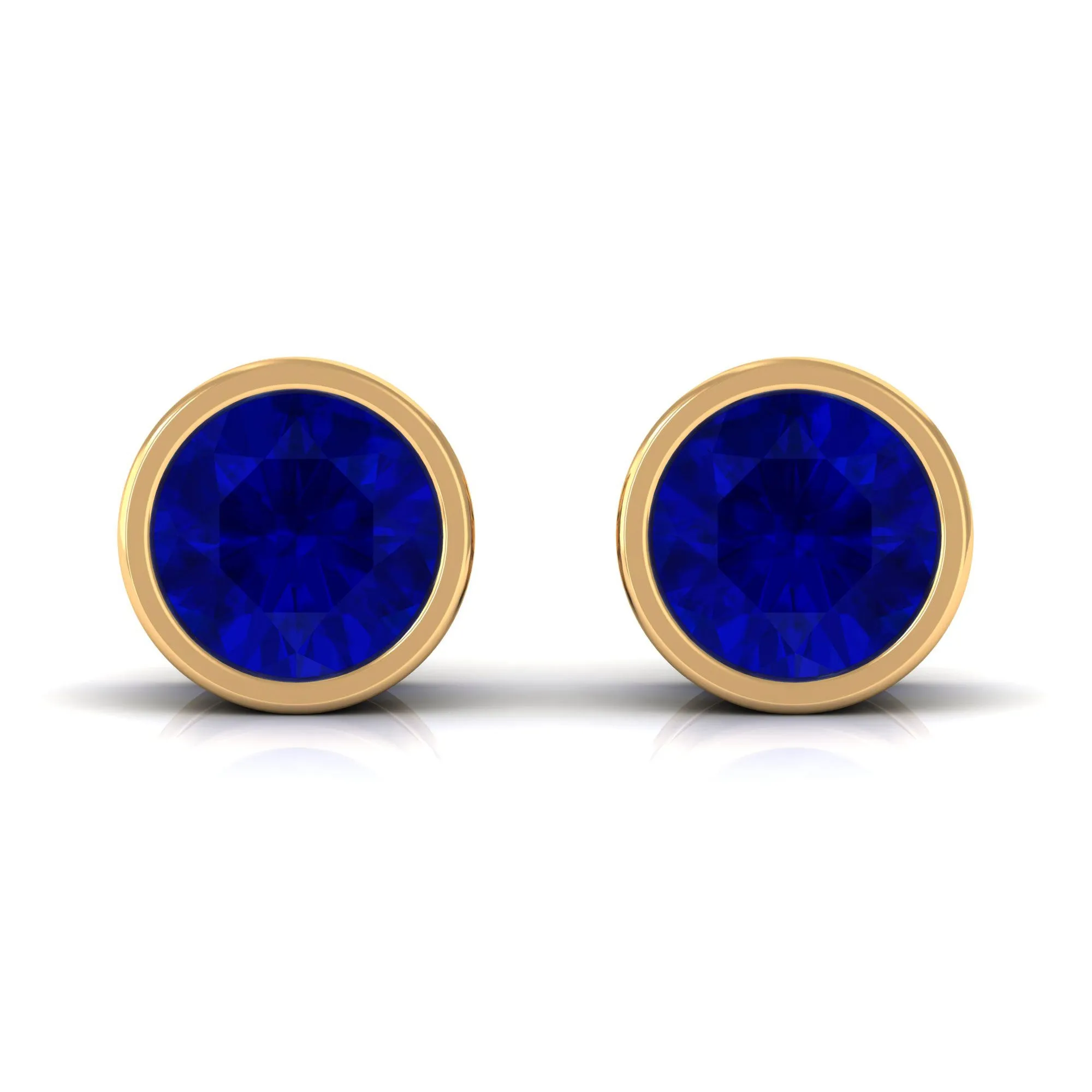 Bezel Set Created Blue Sapphire Solitaire Stud Earrings