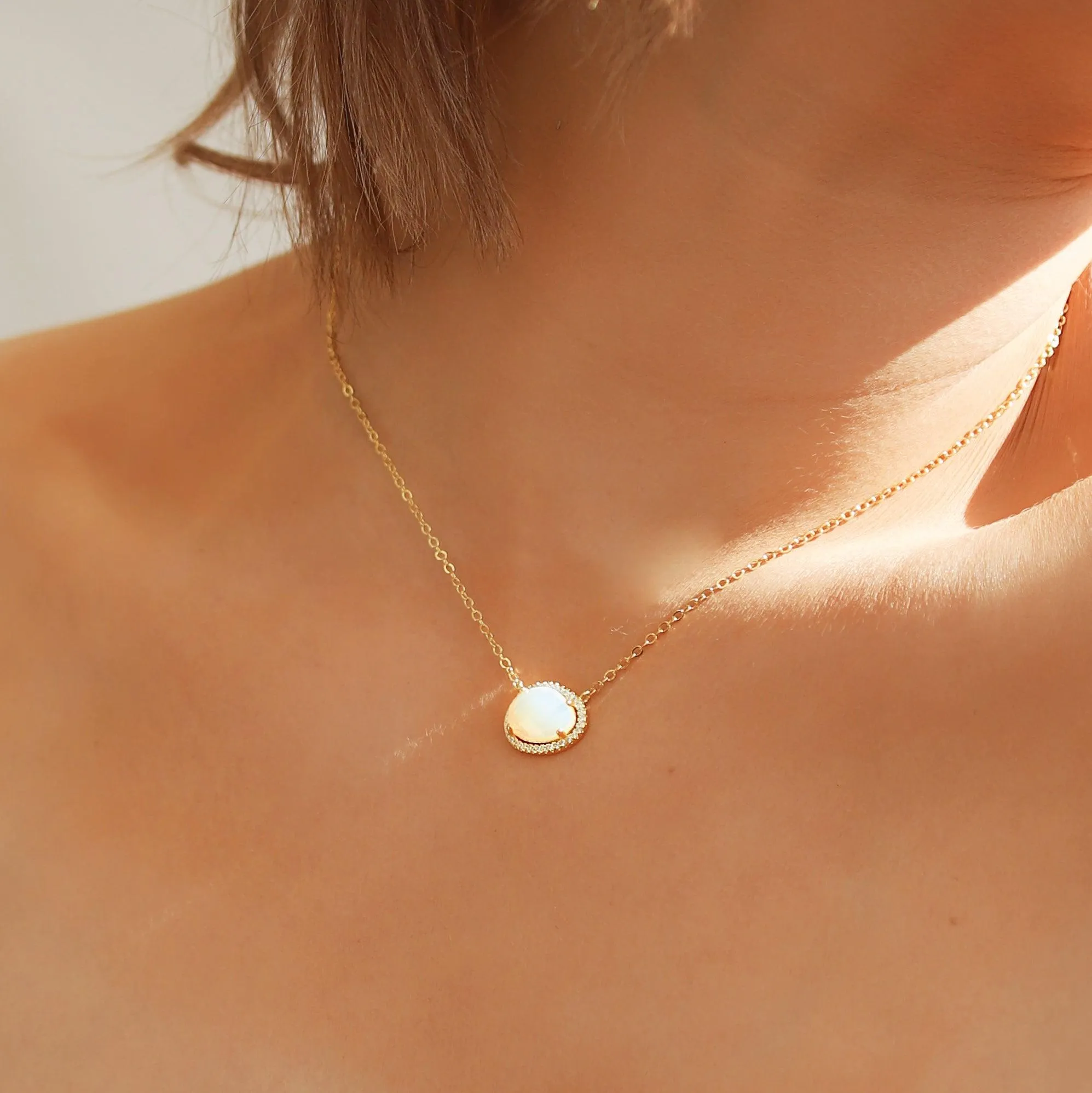 Bianca Moonstone Pendant Necklace | 14K Gold Plated