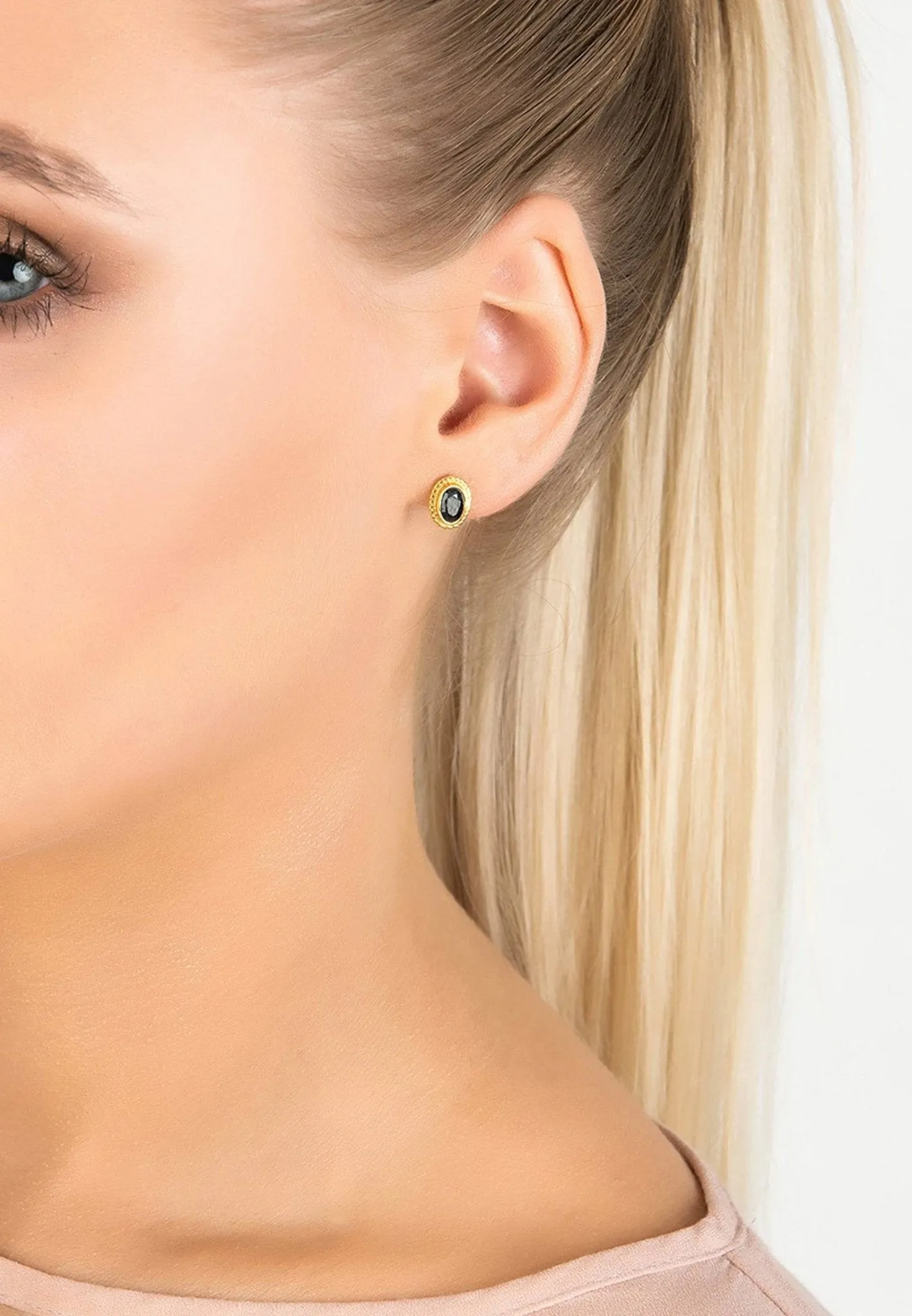 Birthstone Gold Gemstone Stud Earring September Sapphire