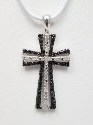 Black & White Diamond 10k White Gold Cross Pendant