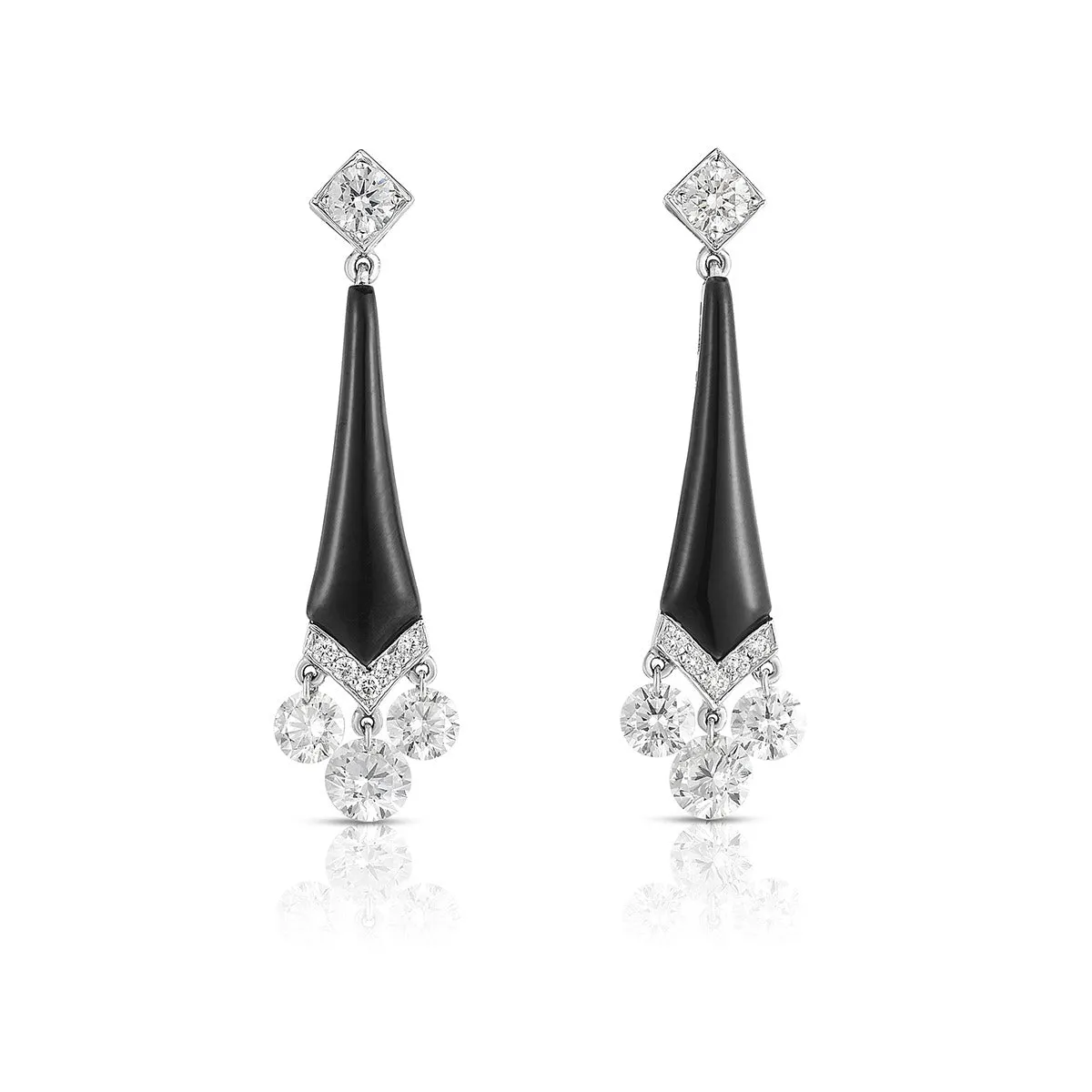 Black Enamel and Diamond Drop Earrings