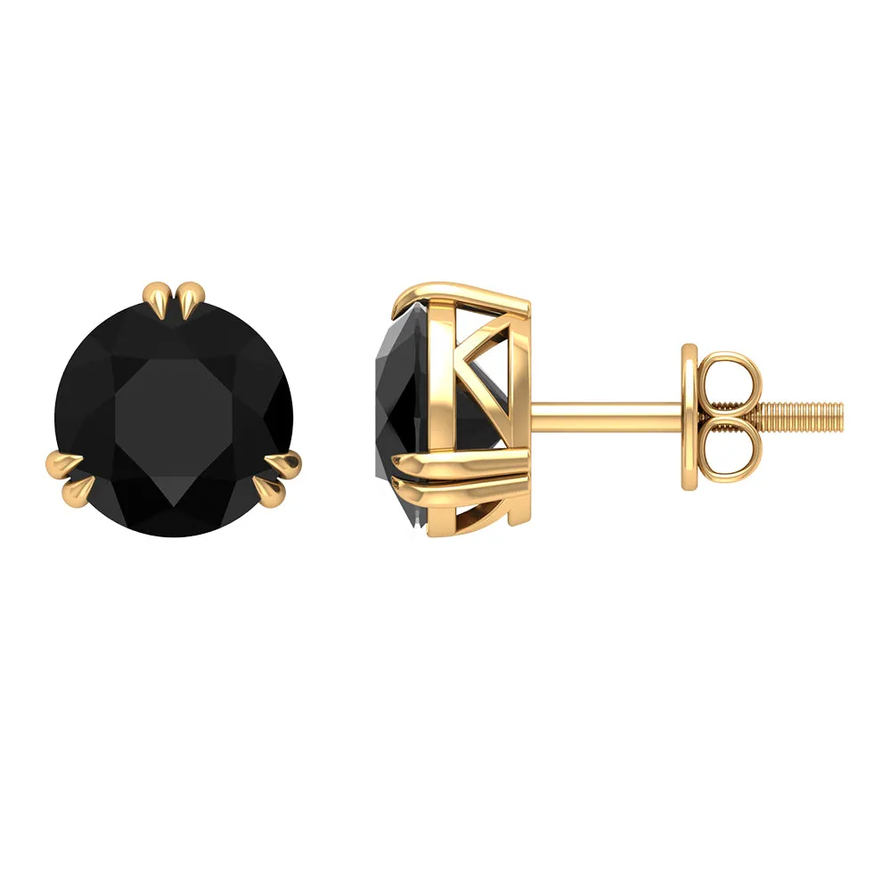 Black Onyx Solitaire Stud Earring in Claw Setting