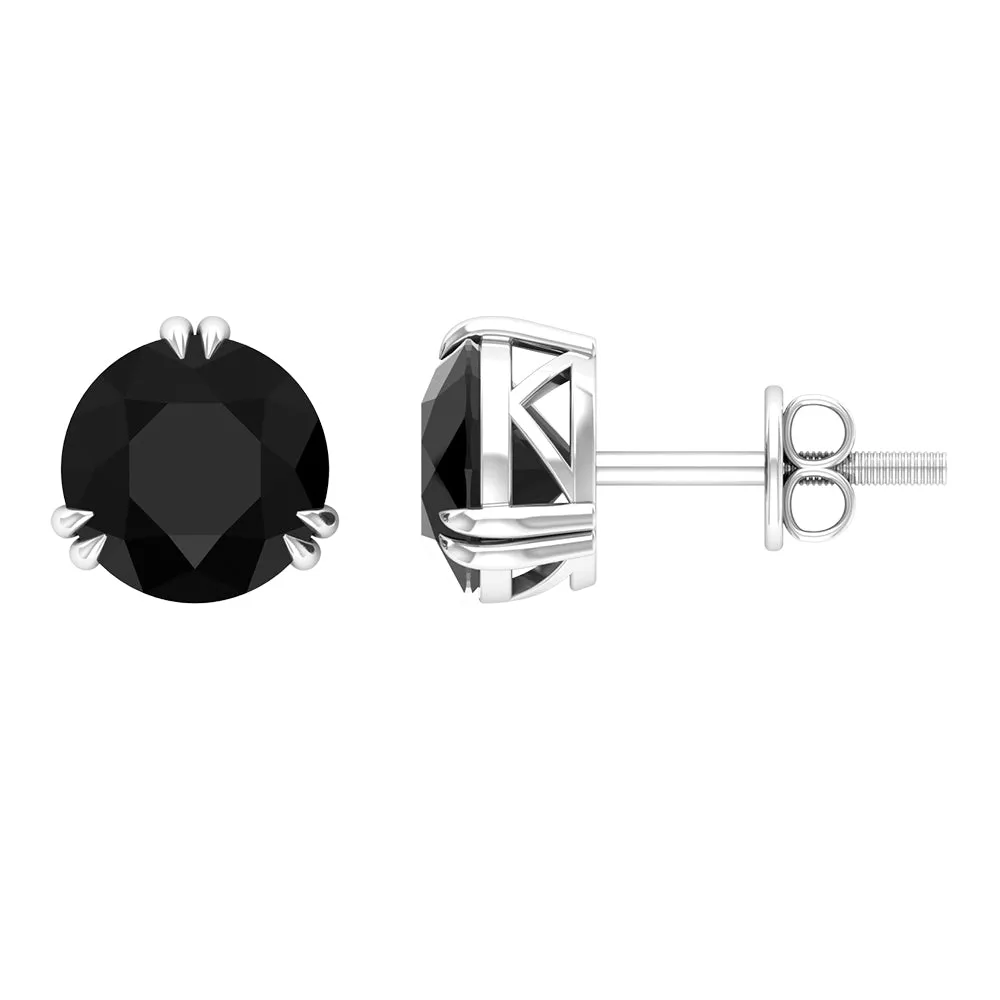 Black Onyx Solitaire Stud Earring in Claw Setting