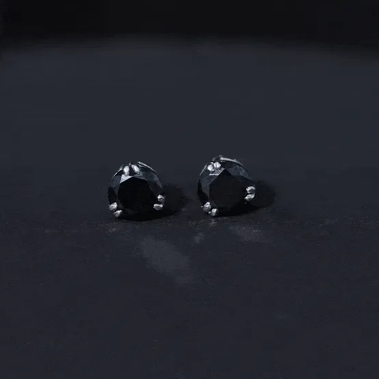 Black Onyx Solitaire Stud Earring in Claw Setting