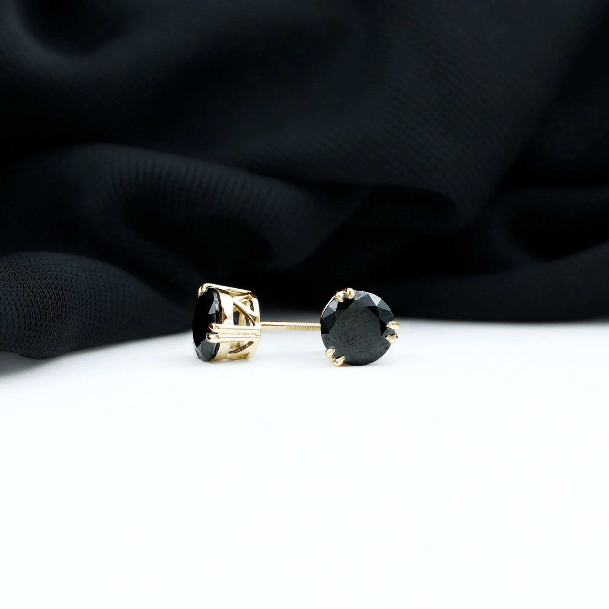 Black Onyx Solitaire Stud Earring in Claw Setting