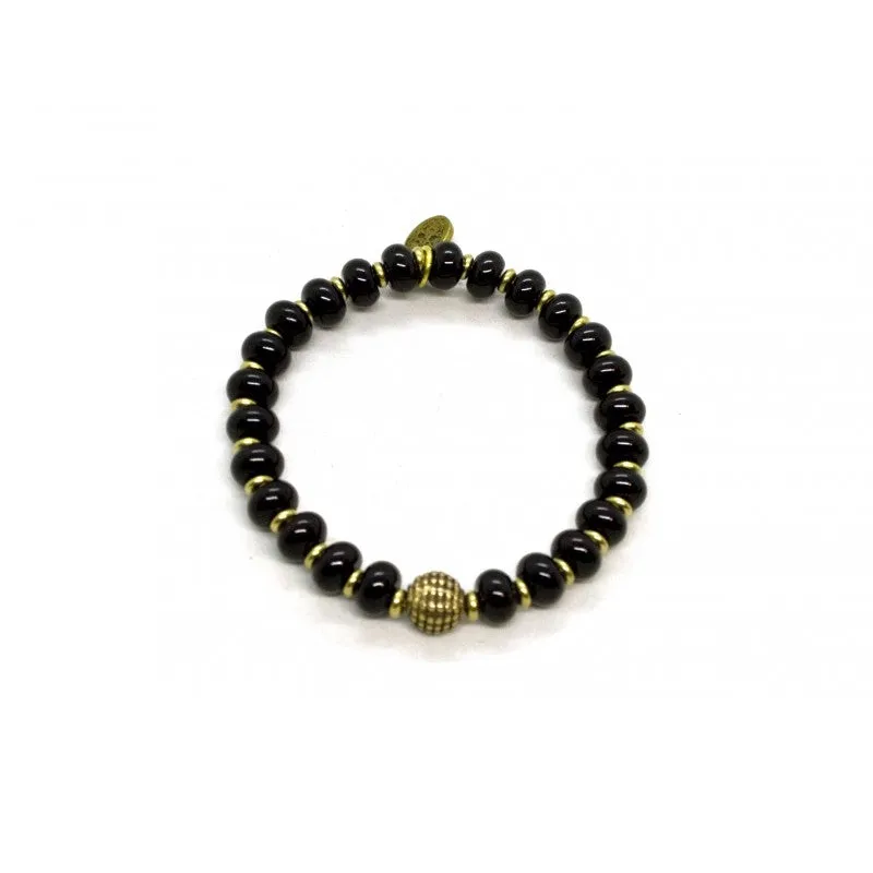 Black Pearl Creations Black Onyx Pearl and Brass Bracelet