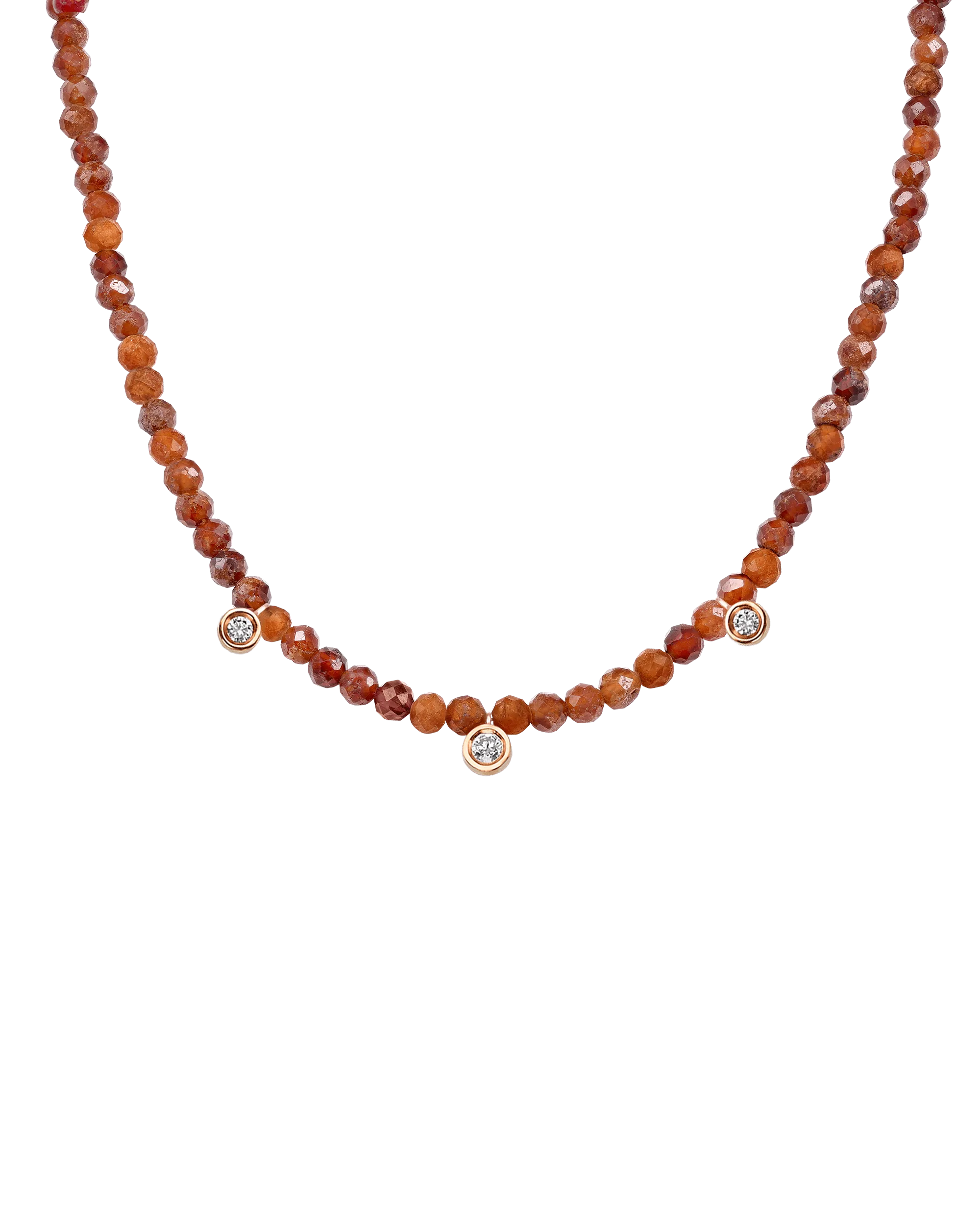 Black Spinel Gemstone & Three diamonds Necklace - 14K Rose Gold