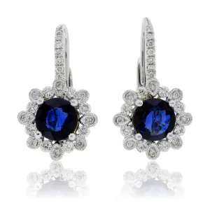 Blue Sapphire & Diamond Bubble Halo Drop Earrings