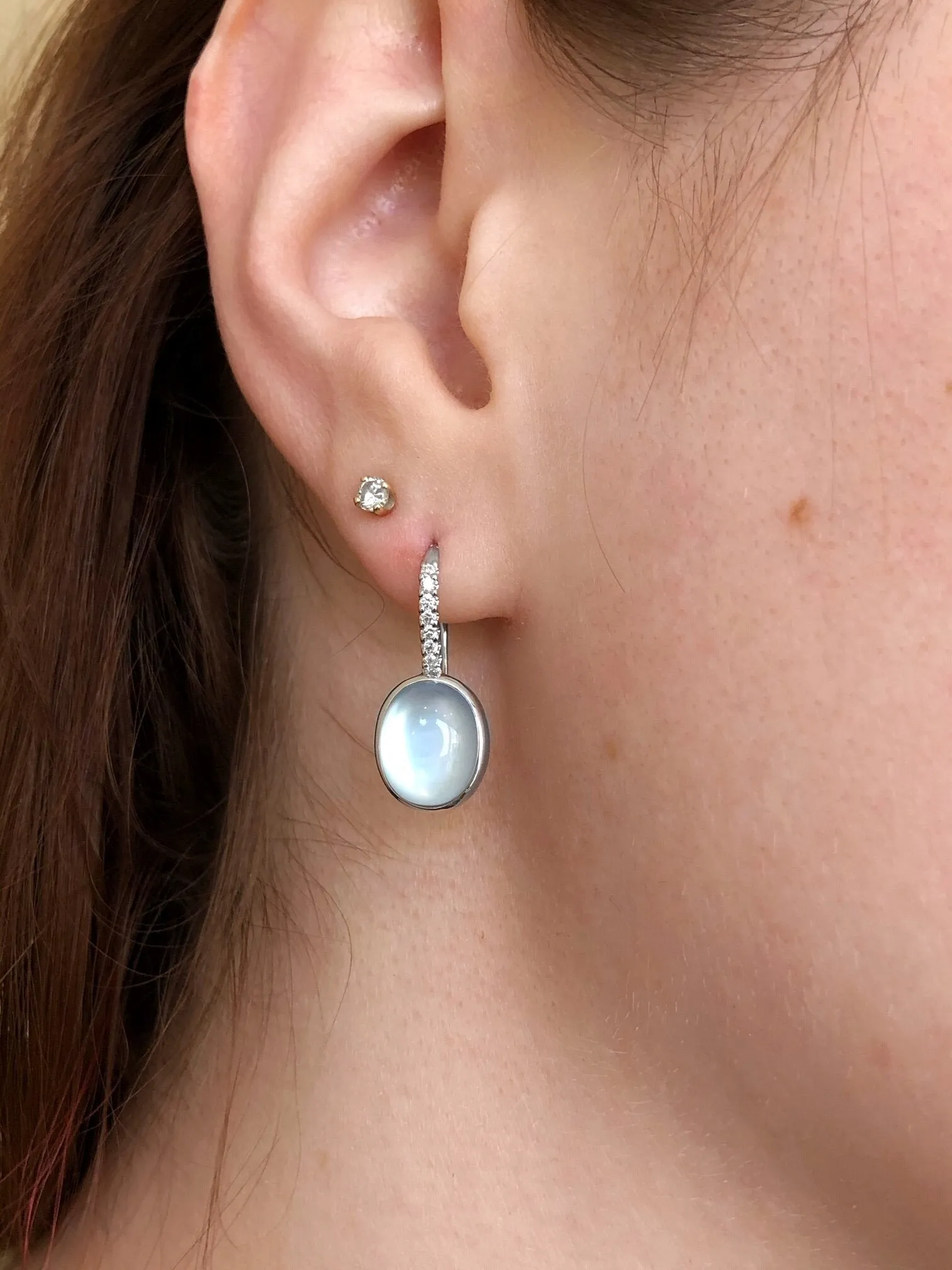 Blue Topaz Over Mother of Pearl Hoop Dangle