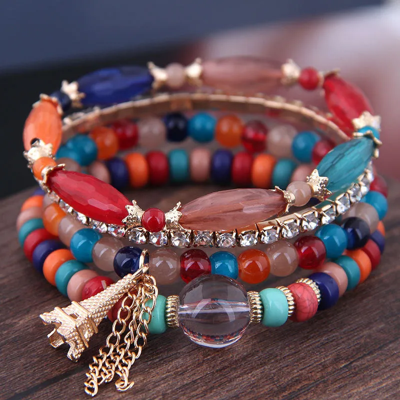 Bohemian spring and summer multi-layer stretch rope handmade beaded bracelet