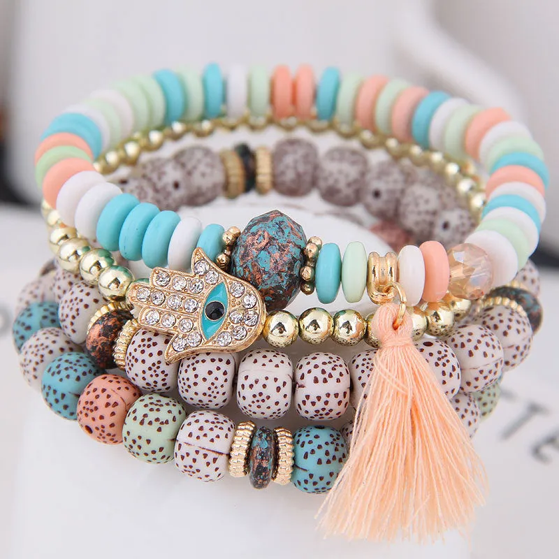 Bohemian spring and summer multi-layer stretch rope handmade beaded bracelet