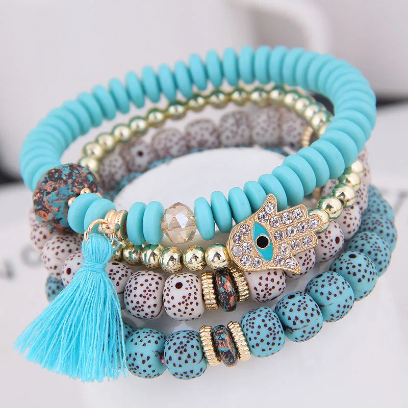 Bohemian spring and summer multi-layer stretch rope handmade beaded bracelet