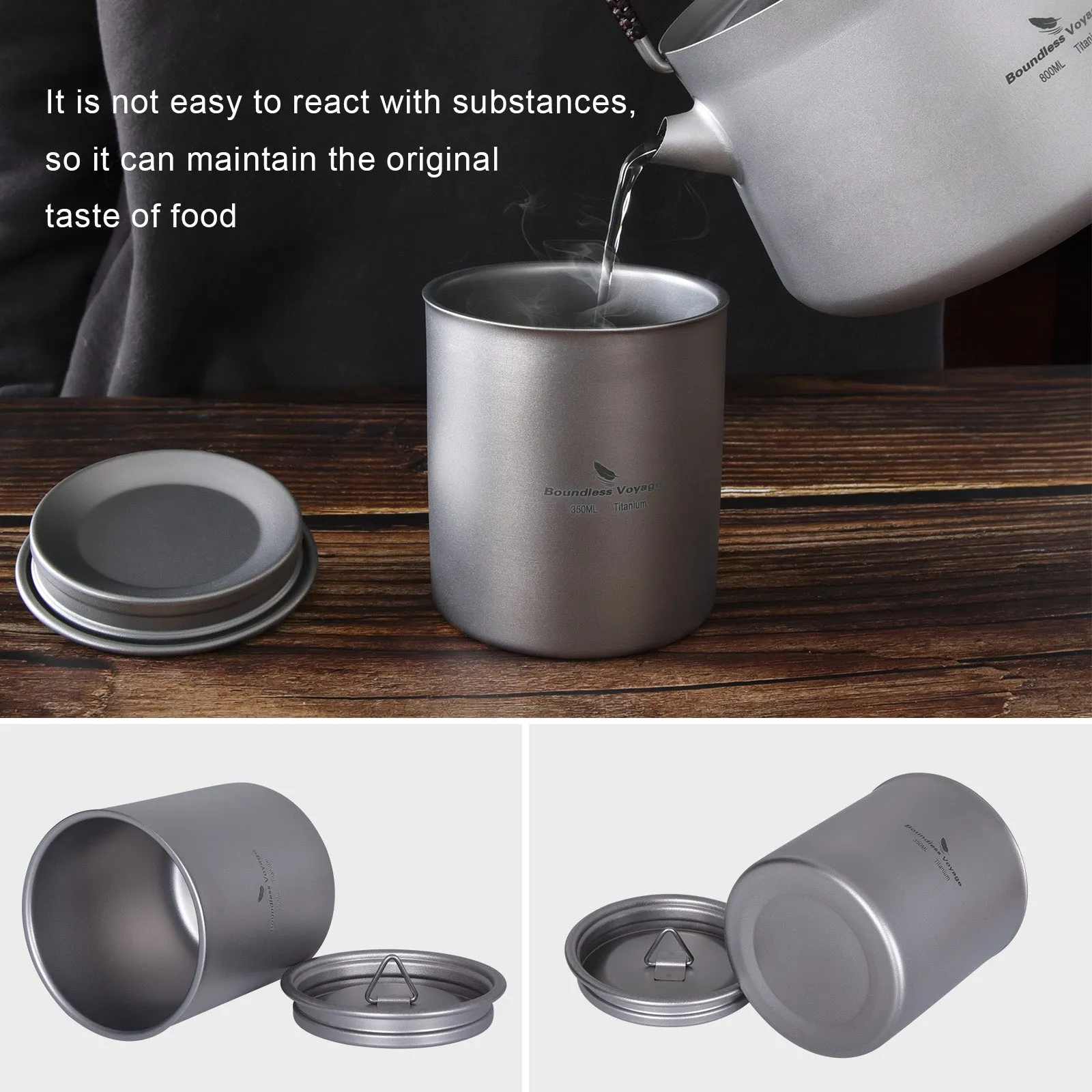 Boundless Voyage Double Walled Titanium Cup with Lid Outdoor Indoor Anti-scalding Mug Tableware 350ml