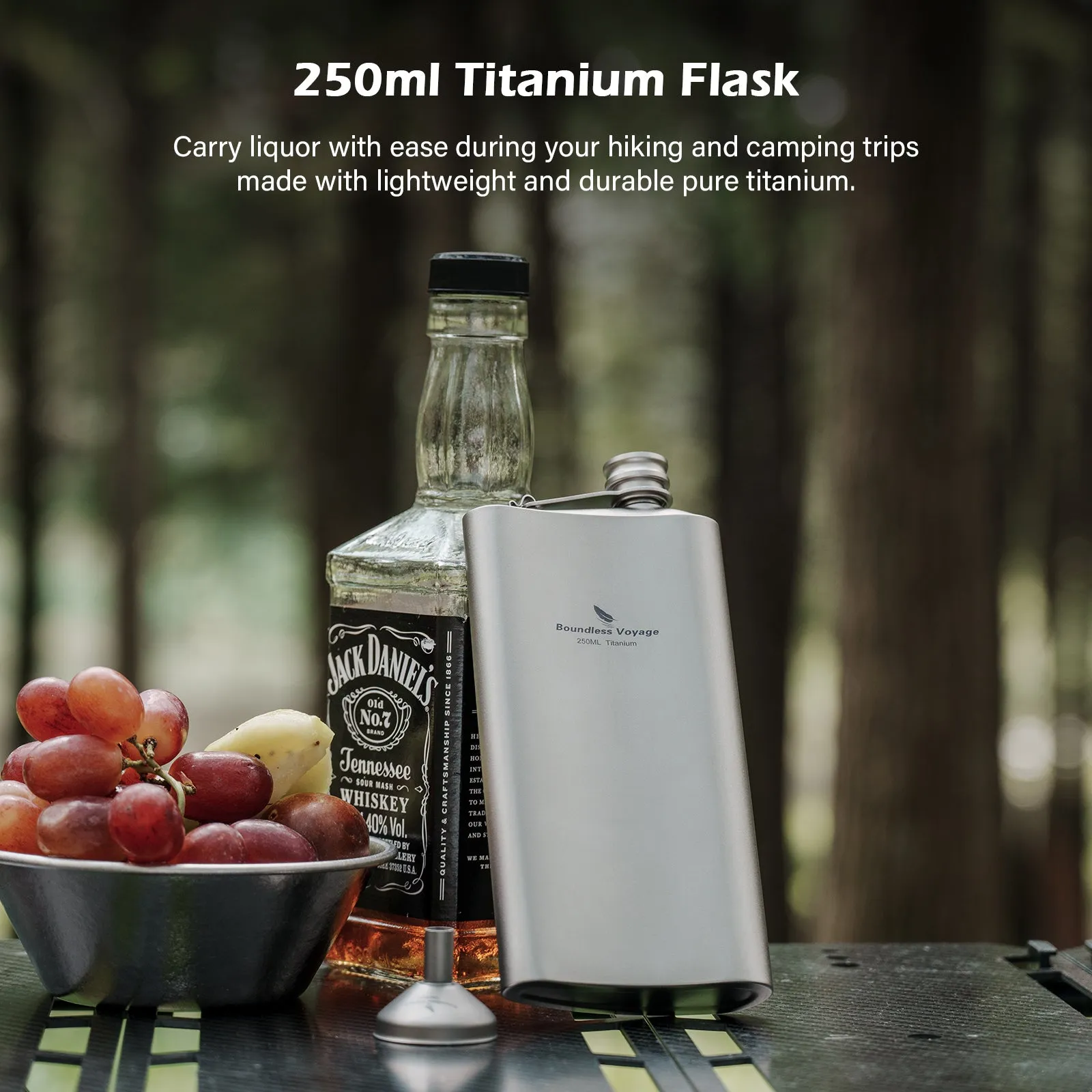 Boundless Voyage Titanium Flask 250ml- Ultralight & Durable Camping Essential - Flavor-Resistant Flask Bottle for Whiskey Wine Outdoor